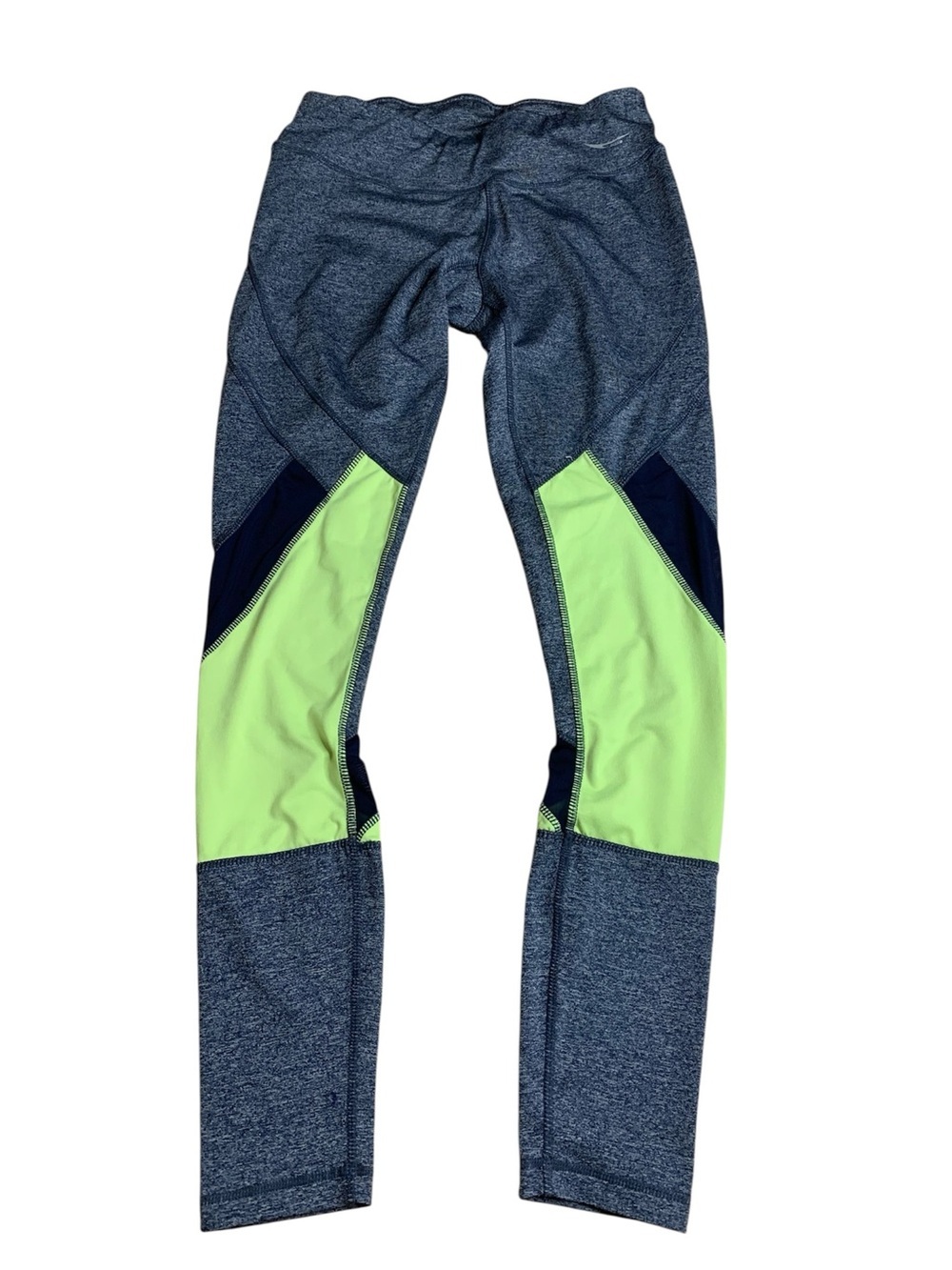 Grey & Neon Yellow Color-Block Athletic Leggings Size Medium